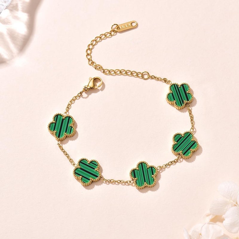 FLY FEI 18K Gold-Plated Four Leaf Clover Bracelet for Women,Adjustable lucky Bracelet Set Jewelry Gift-Hypoallergenic Charm for Birthdays, Wellness & Daily Wear - Image 3